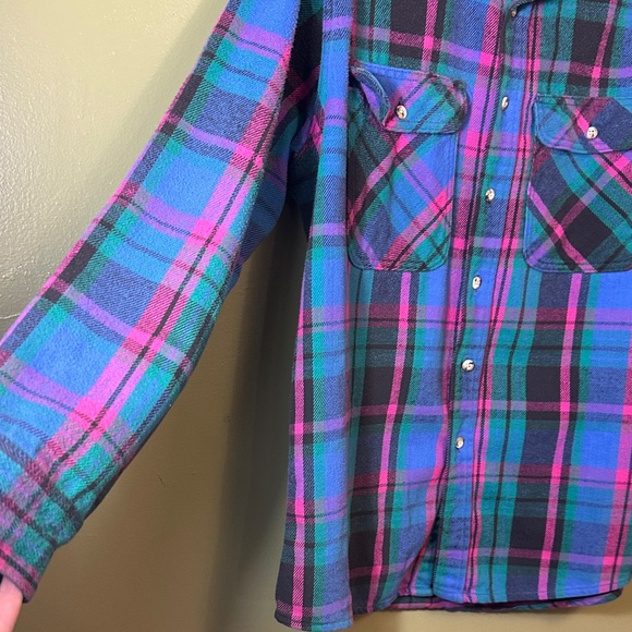 Vintage 100% cotton  funky multi color plaid flannel Gander Mountain size large - Picture 4 of 8